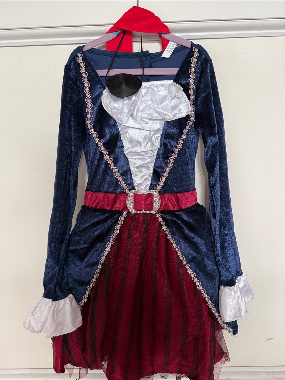 Girls Navy and Burgundy Pirate Dress Costume with White Accents